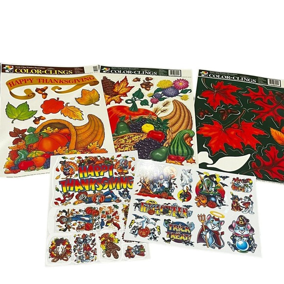 Vintage Thanksgiving Window Clings 5 Sheets - Picture 1 of 6